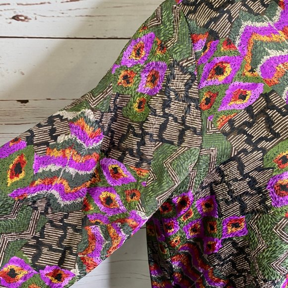 Vintage Patchwork Peacock Silky Blouse Plus Sz 16 - Picture 3 of 8